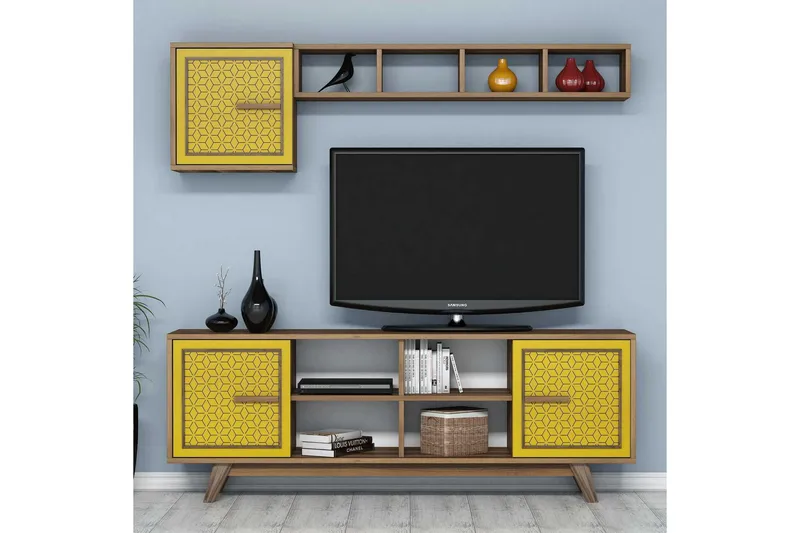 Hovdane TV-Möbelset 160 cm, Brun/Gul