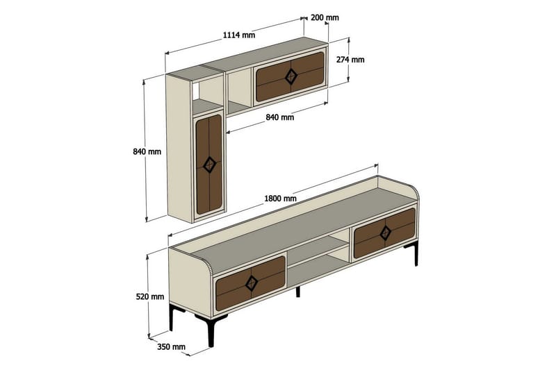 Hovdane TV-Möbelset 180 cm Brown/White - Möbler - Tv möbel & mediamöbel - TV-möbelset