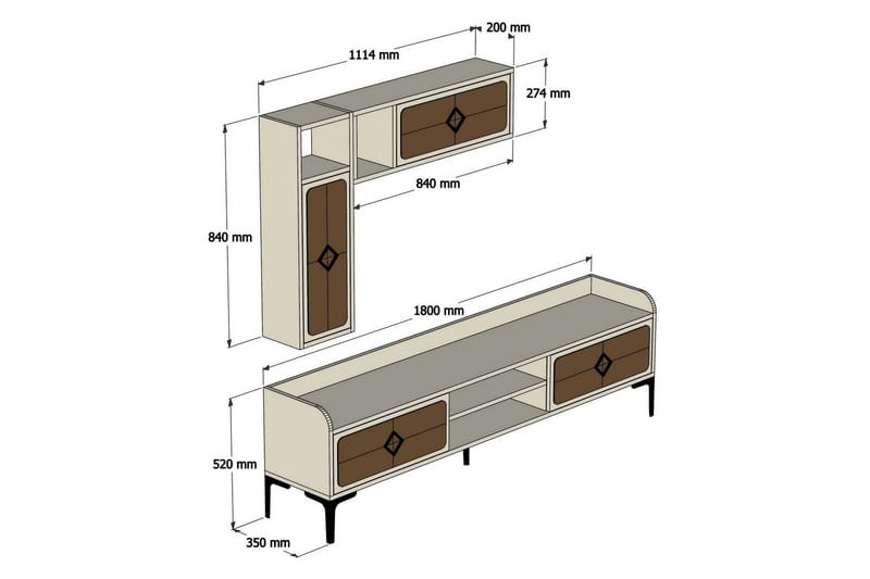 Hovdane TV-Möbelset 180 cm - Vit/Brun - TV-möbelset