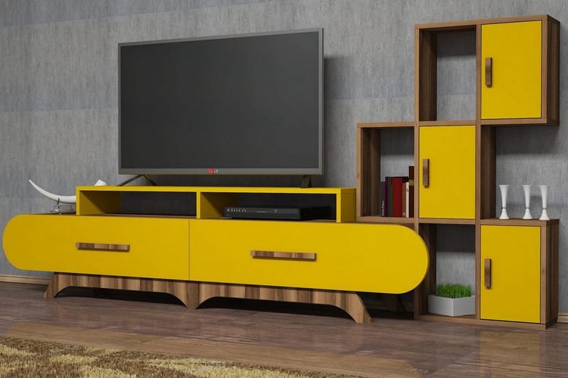 Hovdane TV-Möbelset 205 cm - Brun/Gul - Möbler - Tv möbel & mediamöbel - TV-möbelset