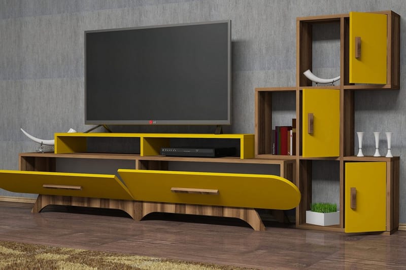 Hovdane TV-Möbelset 205 cm - Brun/Gul - Möbler - Tv möbel & mediamöbel - TV-möbelset