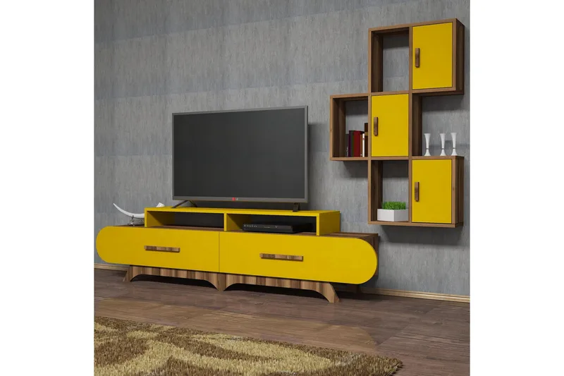 Hovdane TV-Möbelset 205 cm - Brun/Gul - Möbler - Tv möbel & mediamöbel - TV-möbelset