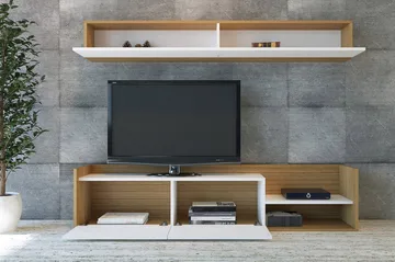 Kaletea Mediaförvaring - Vit/Teak - Möbler - Tv möbel & mediamöbel - TV-möbelset