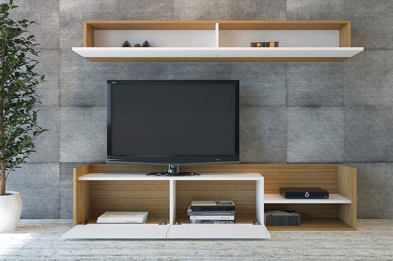 Kaletea Mediaförvaring - Vit/Teak - Möbler - Tv möbel & mediamöbel - TV-möbelset