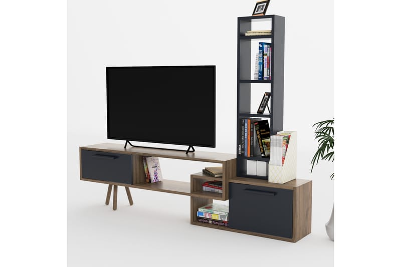 Keachi Tv-möbelset 167 cm - Antracit/Mörkbrun/Svart - TV-möbelset