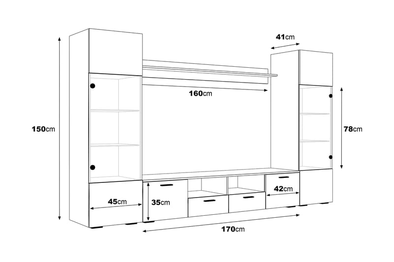 Mellon Tv-Möbelset 41x260 cm - Glas/Vit - TV-möbelset