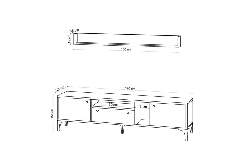 Meriadec Tv-möbelset 150 cm - Natur/Svart - Möbler - Tv möbel & mediamöbel - TV-möbelset