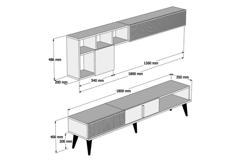 Millay TV-Möbelset 180 cm - Valnöt/Vit - Möbler - Tv möbel & mediamöbel - TV-möbelset