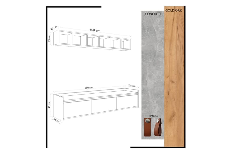 Mod Design Tv-bänk med Vägghylla - Grå/Trä - Möbler - Tv möbel & mediamöbel - TV-möbelset