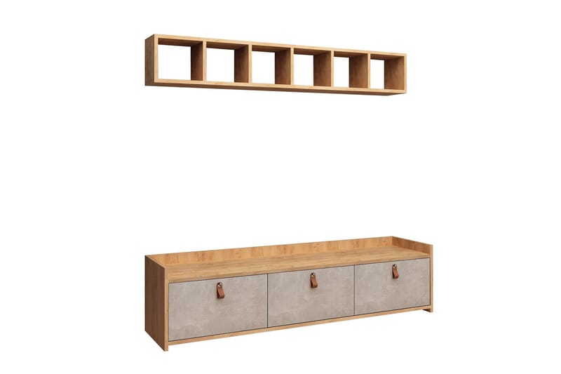 Mod Design Tv-bänk med Vägghylla - Grå/Trä - Möbler - Tv möbel & mediamöbel - TV-möbelset