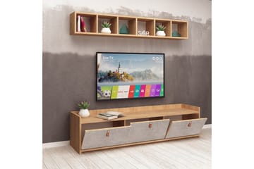 Mod Design Tv-bänk med Vägghylla - Grå/Trä - Möbler - Tv möbel & mediamöbel - TV-möbelset
