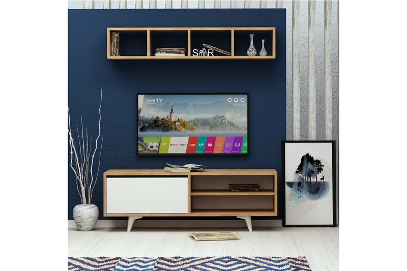 Mod Design Tv-bänk med Vägghylla - Trä/Vit - TV-möbelset