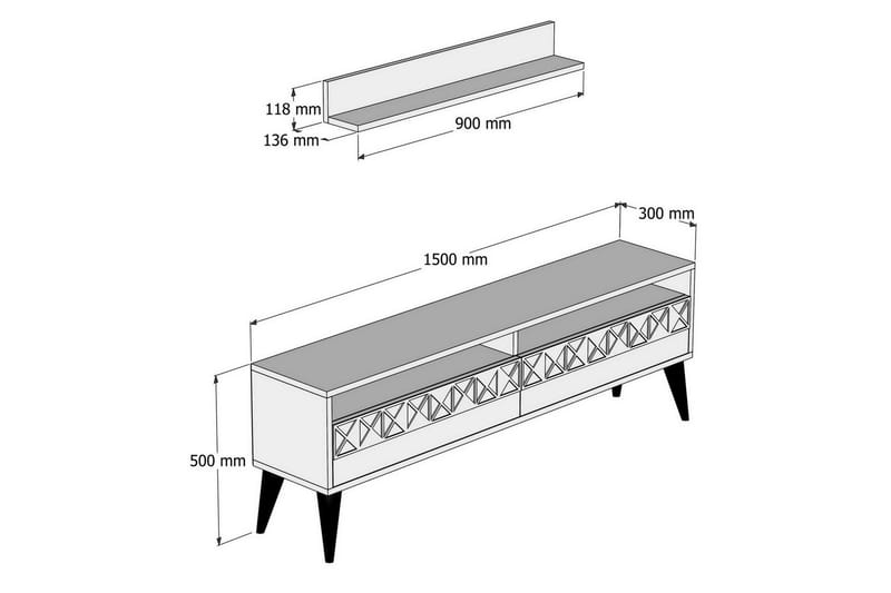 Muennink TV-Möbelset 150 cm - Vit/ek - Möbler - Tv möbel & mediamöbel - TV-möbelset