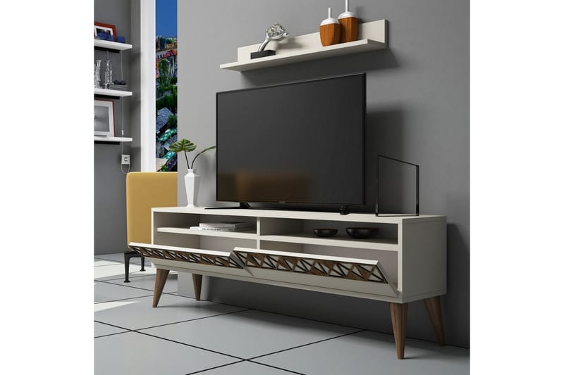 Muennink Vardagsrumsset 150 cm - Vit/Brun - Möbler - Tv möbel & mediamöbel - TV-möbelset