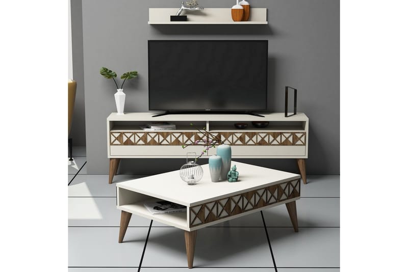 Muennink Vardagsrumsset 150 cm - Vit/Brun - Möbler - Tv möbel & mediamöbel - TV-möbelset