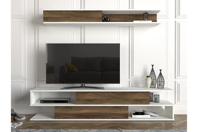 Myane Mediaförvaring - Vit/Valnöt - Möbler - Tv möbel & mediamöbel - TV-möbelset