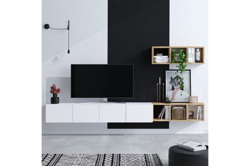 Pa Tv-möbelset 215x32 cm Vit/Brun - Hanah Home - Möbler - Tv möbel & mediamöbel - TV-möbelset