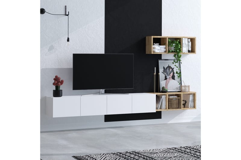 Pa Tv-möbelset 215x32 cm Vit/Brun - Hanah Home - Möbler - Tv möbel & mediamöbel - TV-möbelset