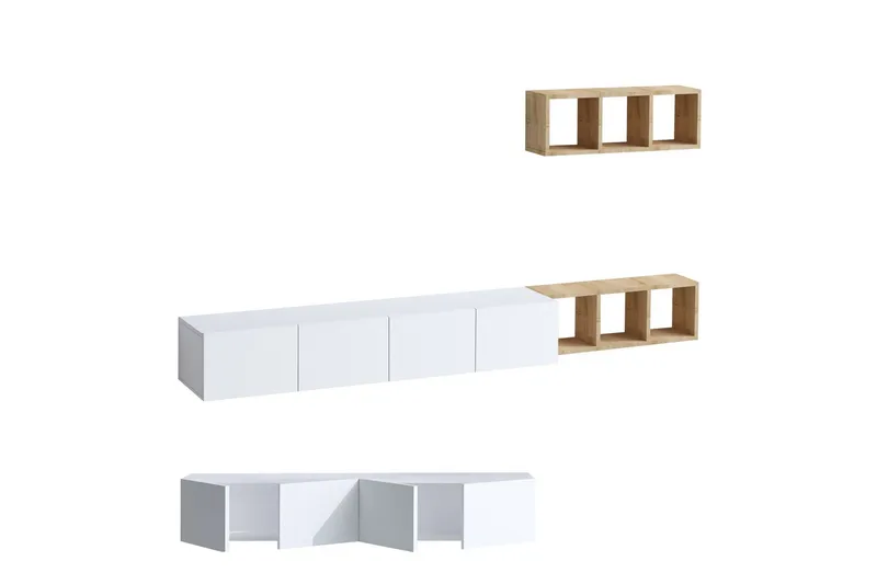 Pa Tv-möbelset 215x32 cm Vit/Brun, Hanah Home