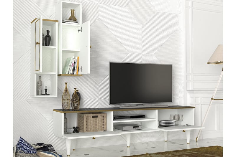 Pinneo TV-Möbelset 180 cm - Vit|Guld|Svart - TV-möbelset