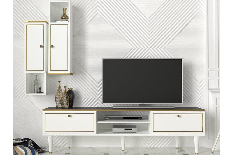Pinneo TV-Möbelset 180 cm - Vit|Guld|Svart - TV-möbelset
