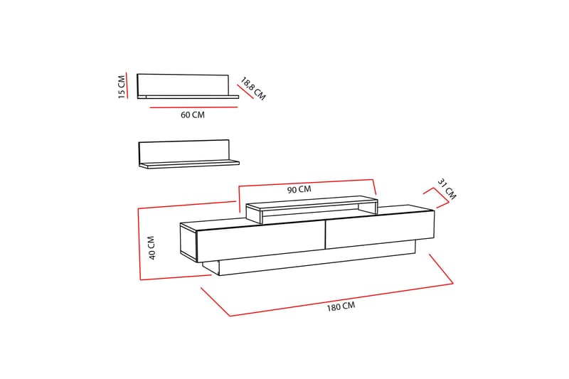 Rinorea Tv-möbelset 180x40 cm - Vit - TV-möbelset