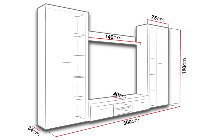 Rumba TV-möbelset 300x34x190 cm - Vit - TV-möbelset