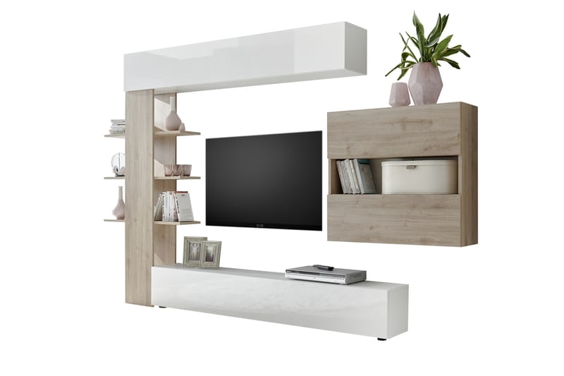 Sorano Elegant TV-möbelset 295 cm - Vit/Trä/Natur - TV-möbelset