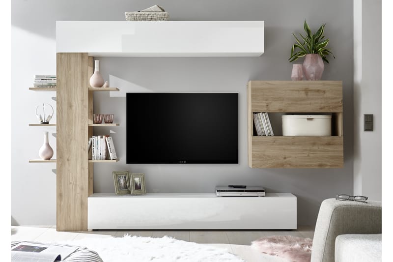 Sorano Elegant TV-möbelset 295 cm - Vit/Trä/Natur - TV-möbelset