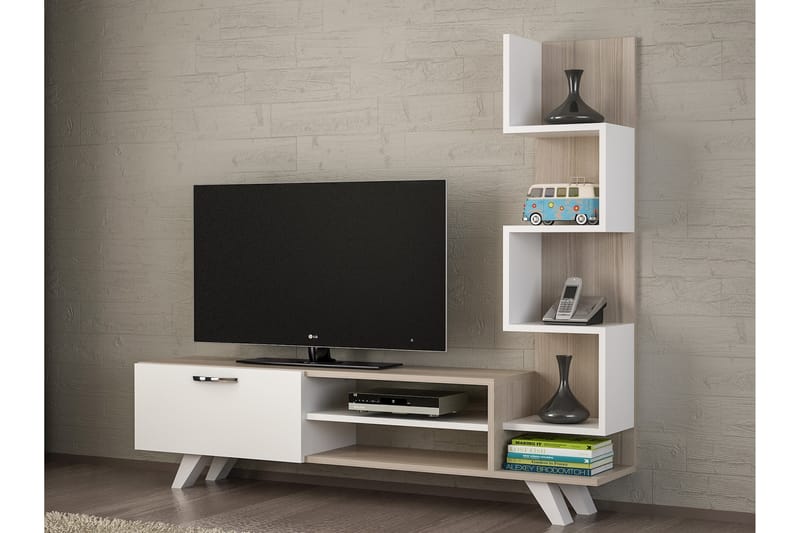 Sqandie Tv-bänk med Sidobokhylla - Vit - TV-möbelset