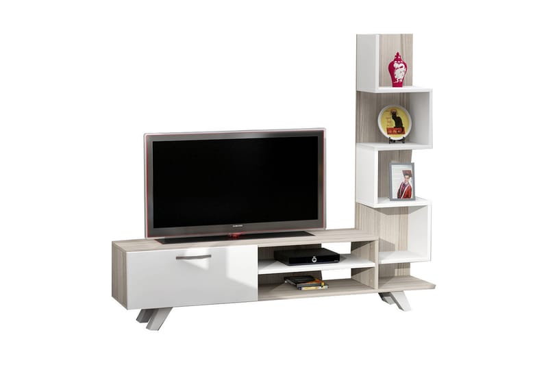 Sqandie Tv-bänk med Sidobokhylla - Vit - TV-möbelset