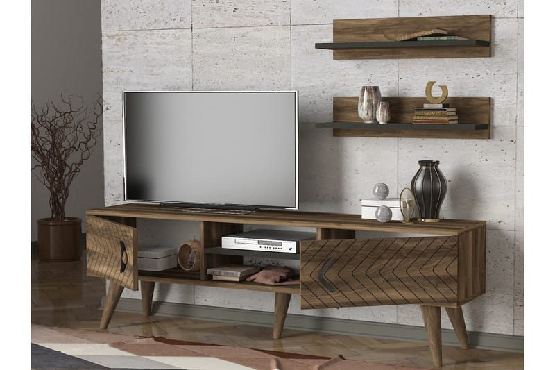 Tera Home Tv-bänk med Vägghylla - Valnöt - TV-möbelset