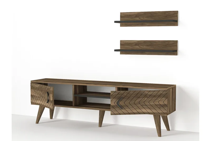 Tera Home Tv-bänk med Vägghylla - Valnöt - Möbler - Tv möbel & mediamöbel - TV-möbelset