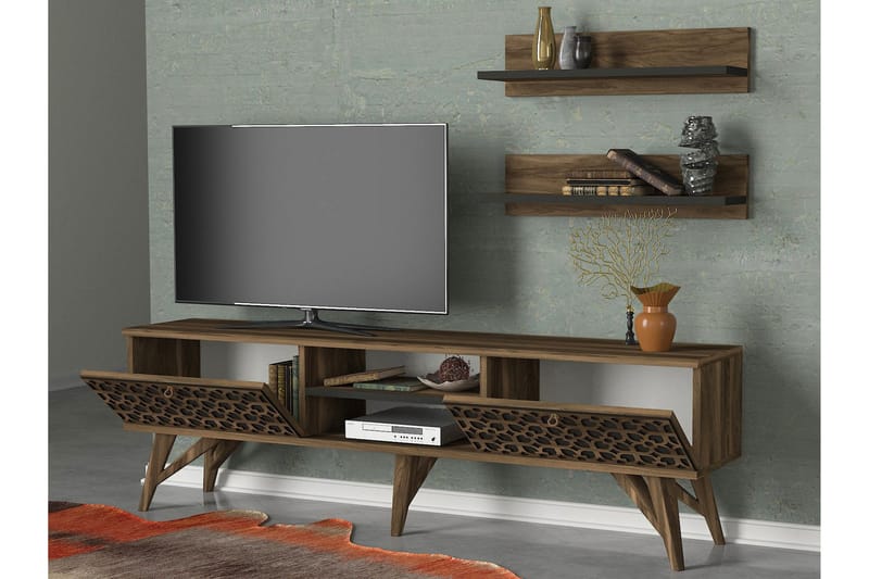 Tera Home Tv-bänk med Vägghyllor - Valnöt - TV-möbelset