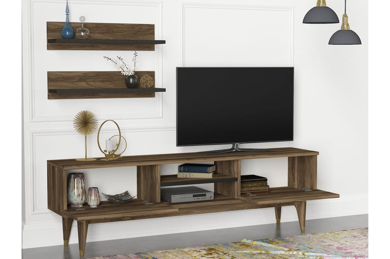 Tera Home Tv-bänk med Vägghyllor - Valnöt - TV-möbelset