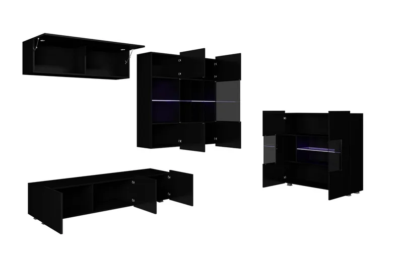 Tessan Tv-möbelset & vitrinskåp - Svart/Vit Högglans/Blå Led-Belysning - Möbler - Tv möbel & mediamöbel - TV-möbelset