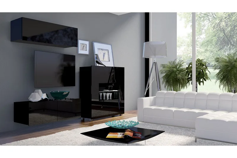 Tessan TV-möbelset, Svart/Blå Led-Belysning