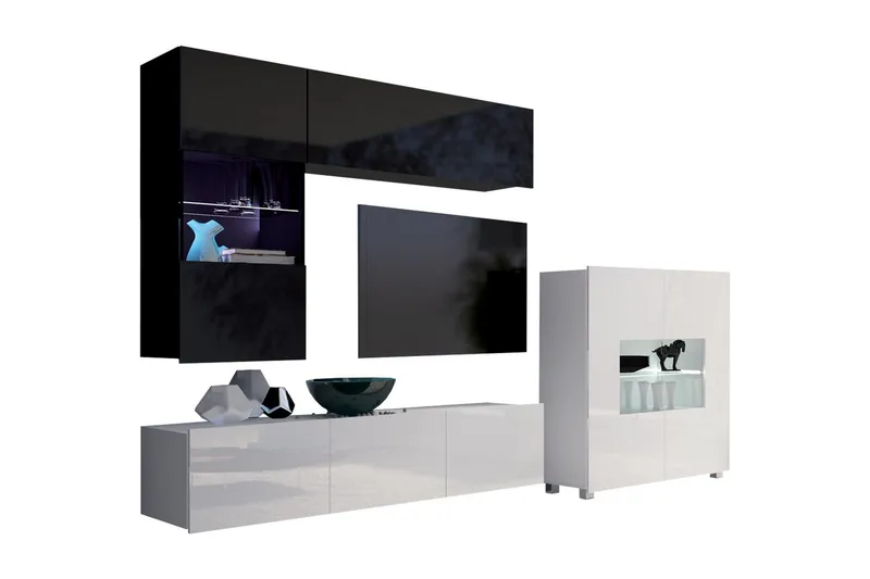 Tessan TV-möbelset - Svart/Vit Högglans/Blå Led-Belysning - Möbler - Tv möbel & mediamöbel - TV-möbelset