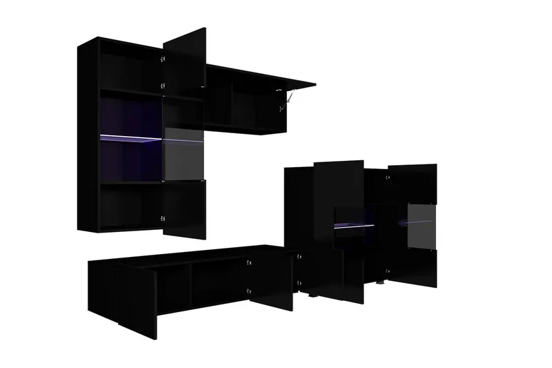 Tessan TV-möbelset - Svart/Vit Högglans/Blå Led-Belysning - Möbler - Tv möbel & mediamöbel - TV-möbelset