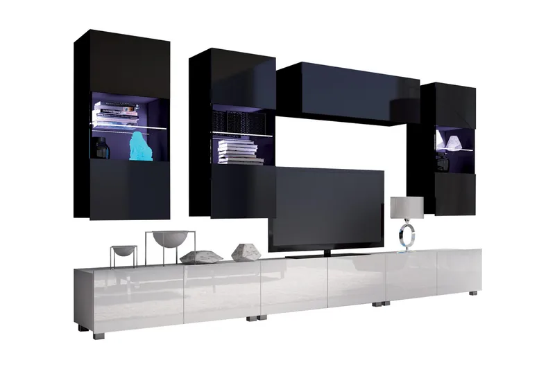 Tessan TV-möbelset - Svart/Vit Högglans/Blå Led-Belysning - Möbler - Tv möbel & mediamöbel - TV-möbelset