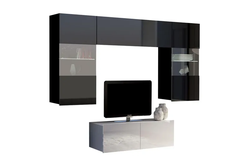 Tessan TV-möbelset - Svart/Vit Högglans/Blå Led-Belysning - Möbler - Tv möbel & mediamöbel - TV-möbelset