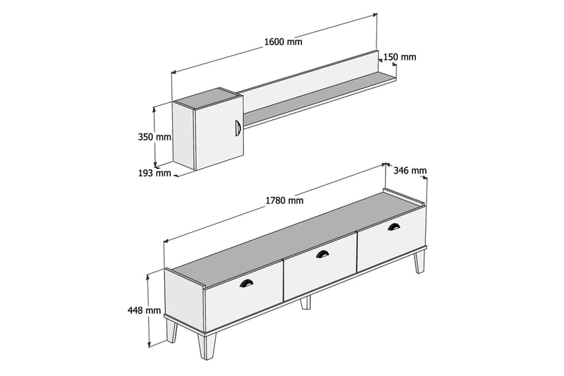 TV-möbelset 35x178 cm - Natur/Vit - Möbler - Tv möbel & mediamöbel - TV-möbelset