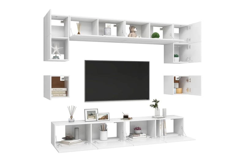 TV-skåp 8 delar vit spånskiva - Vit - Möbler - Tv möbel & mediamöbel - TV-möbelset