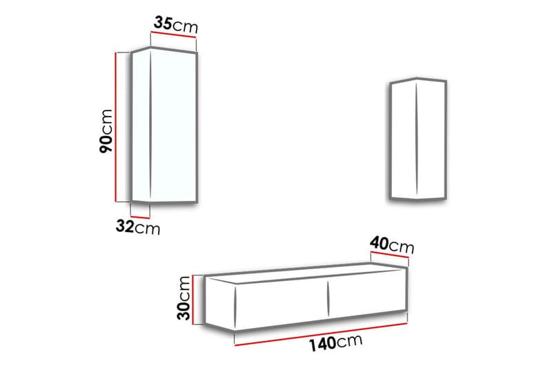 Vasil TV-möbelset 210x40x180 cm - Svart/Vit - TV-möbelset