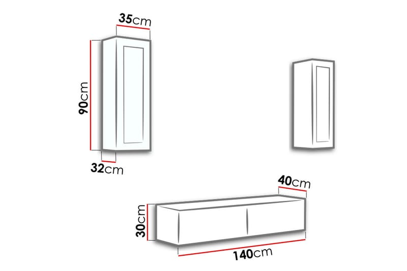 Vasil TV-möbelset 210x40x180 cm - Svart/Vit - TV-möbelset