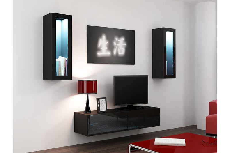 Vasil TV-möbelset 210x40x180 cm - Svart/Vit - TV-möbelset