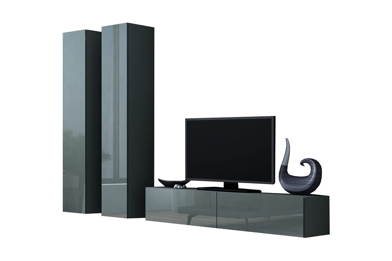 Vasil TV-möbelset 220x40x180 cm - Svart/Grå - Möbler - Tv möbel & mediamöbel - TV-möbelset