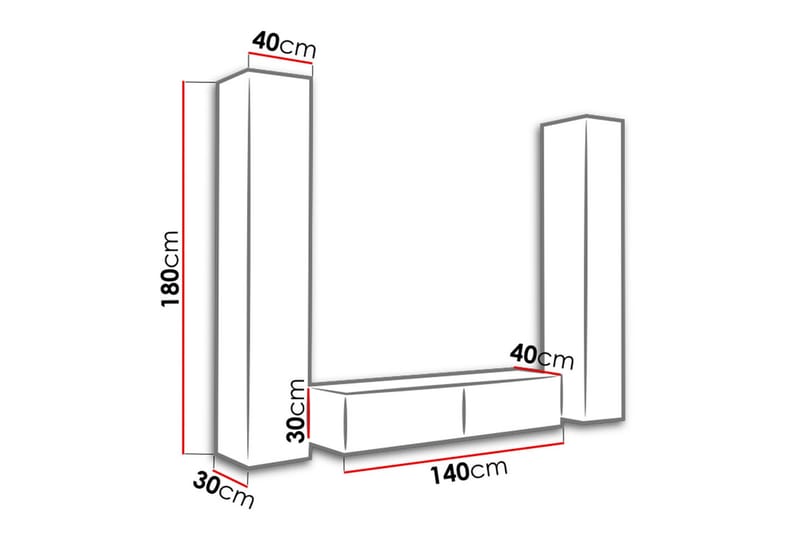 Vasil TV-möbelset 220x40x180 cm - Svart/Grå - TV-möbelset