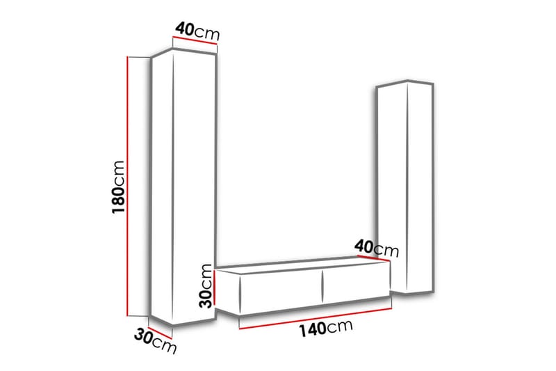 Vasil TV-möbelset 220x40x180 cm - Svart/Vit - Möbler - Tv möbel & mediamöbel - TV-möbelset