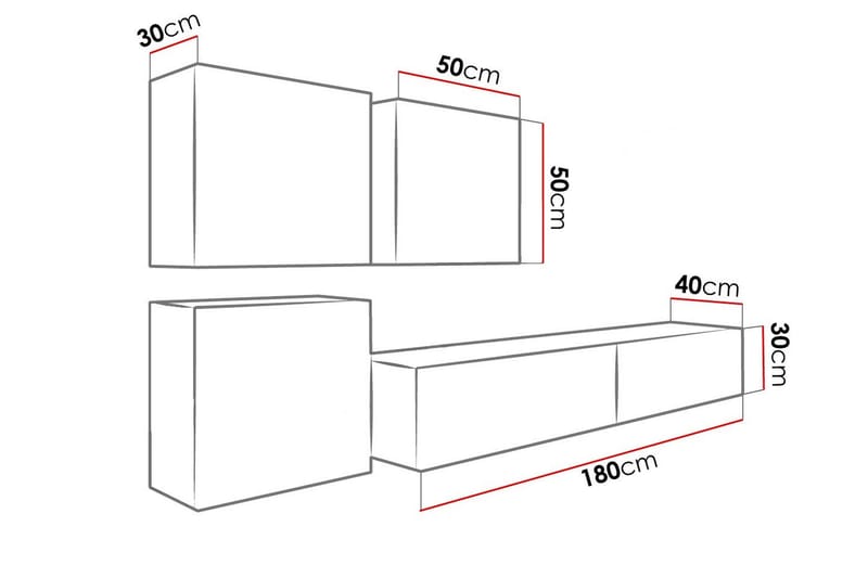 Vasil TV-möbelset 230x40x180 cm - Svart/Vit - Möbler - Tv möbel & mediamöbel - TV-möbelset